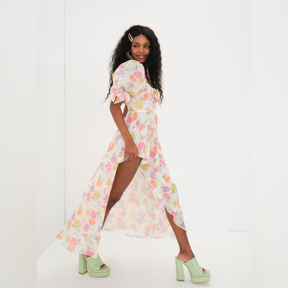For Love & Lemons Petal Midi Dress – White Floral (XS) | NWT